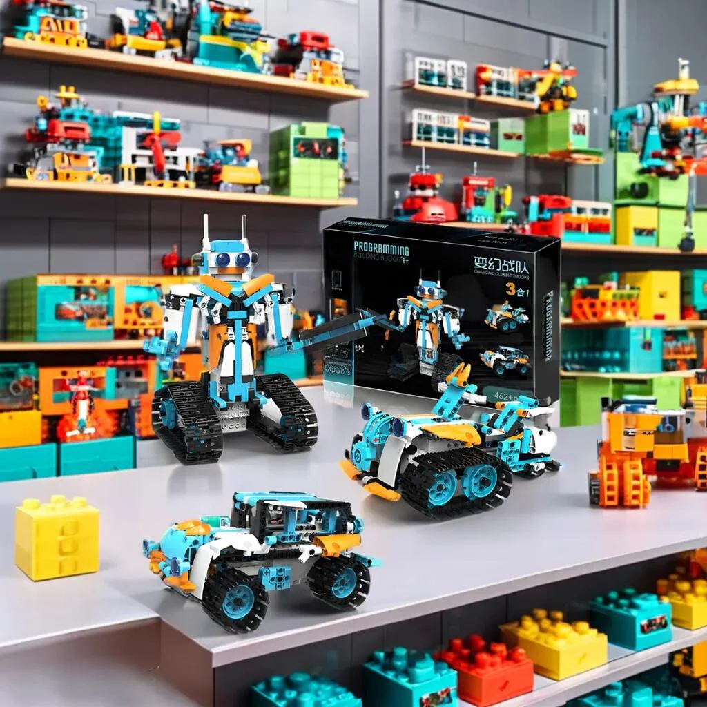 3-in-1 Unisex Elektrikli Eğitici Programlama Robotu Yapı Bloğu DIY STEM Oyuncakları Plastik Bilim Eğitimi