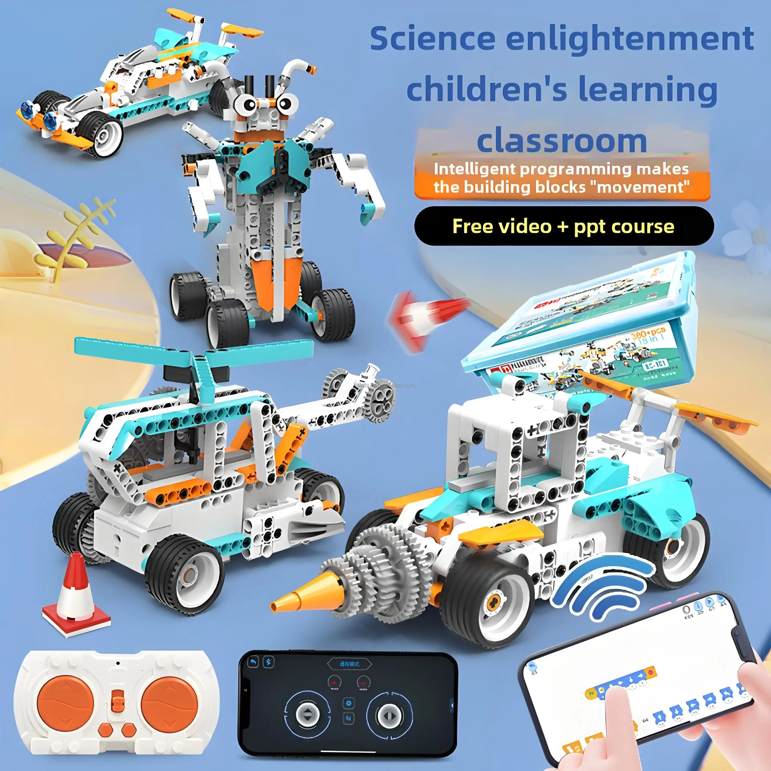 330 Parça Gelişmiş STEM Robotik Kiti – 12 Mod Plastik Yapı Bloğu ve APP Uzaktan Kontrol Oyuncağı BC-104