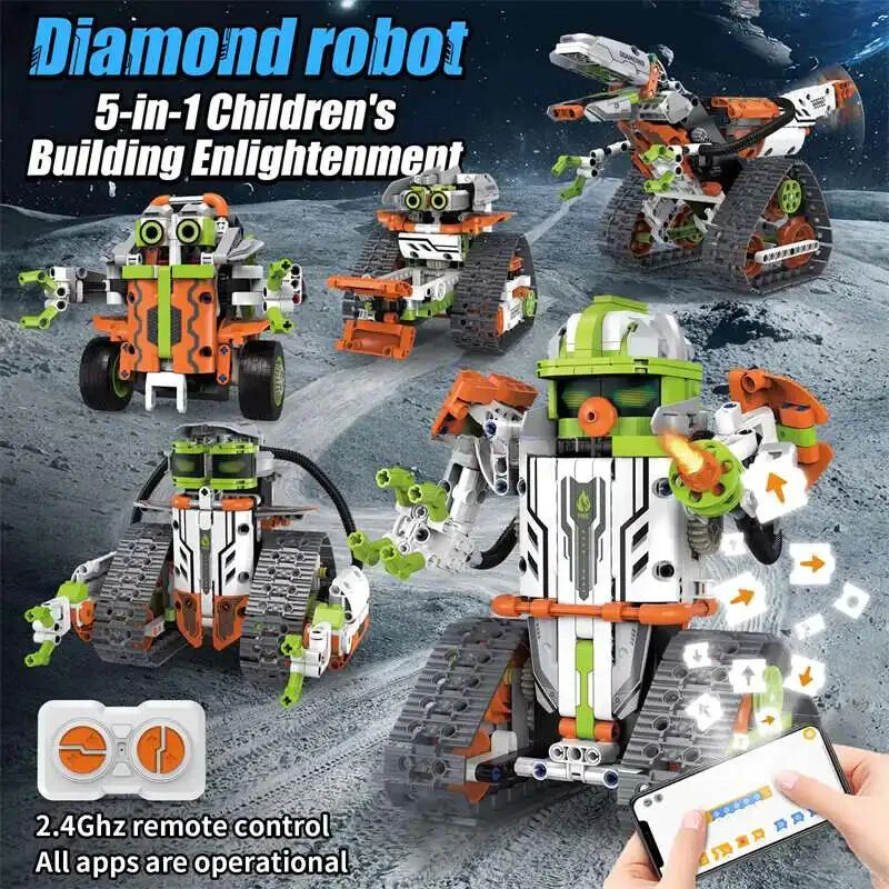 539 Parça DIY Programlanabilir Robot Yapı Bloğu Seti – 5 Eğitici STEAM Dinazor RC Model Oyuncak