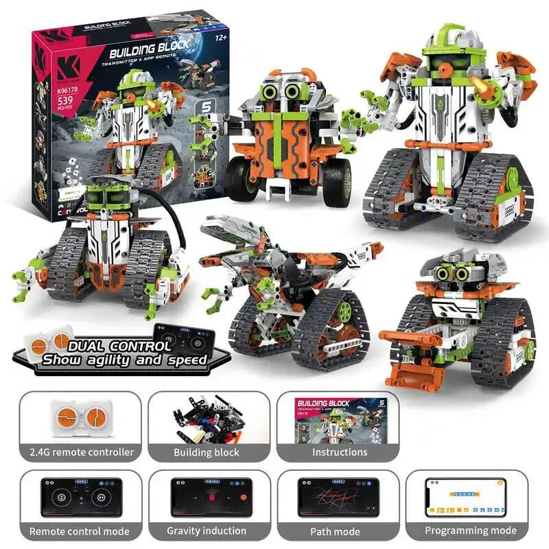 539 Parça DIY Programlanabilir Robot Yapı Bloğu Seti – 5 Eğitici STEAM Dinazor RC Model Oyuncak