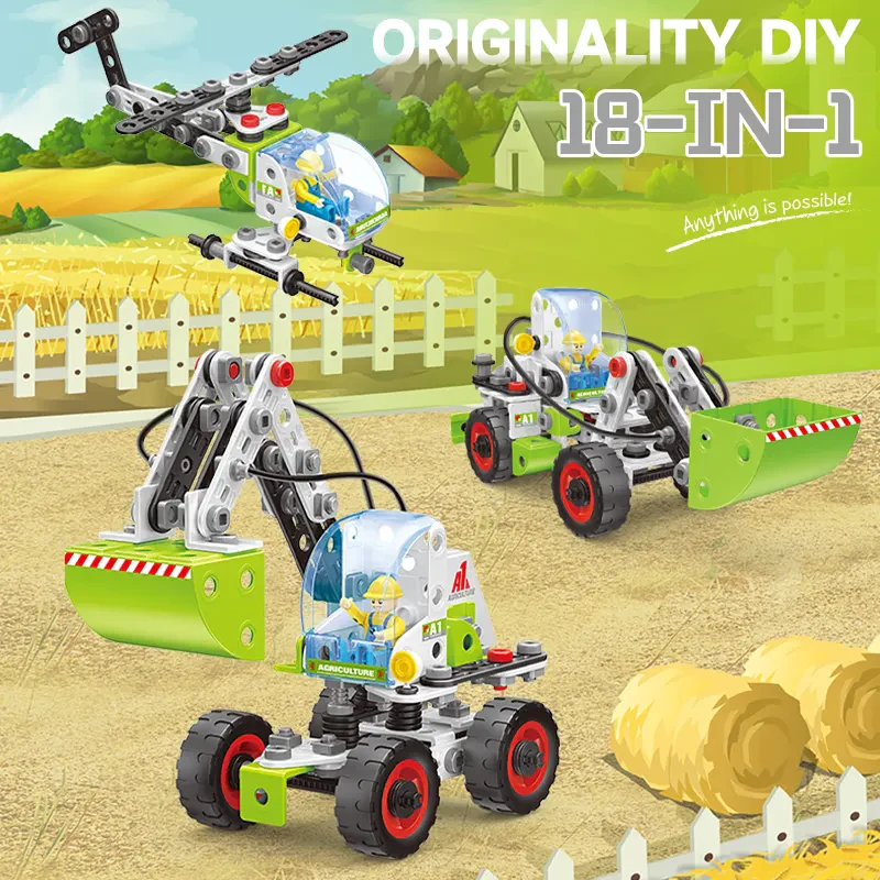 HANYE J-7730 227 Parça DIY Yapı Seti 18 Model Tarım Aracı Yapı Blokları Oyuncağı
