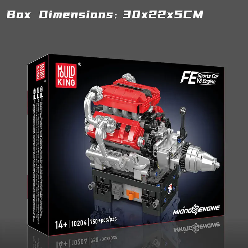 Mould King 10204 V8 Motor 750 Parça Teknik Spor Araba Motor Model Yapım Seti