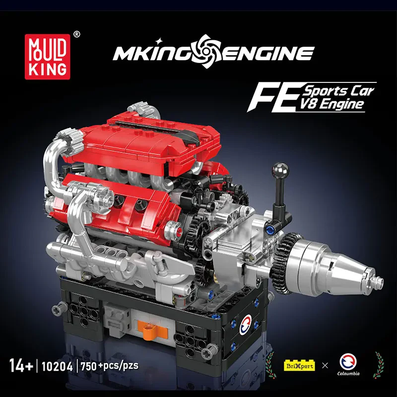 Mould King 10204 V8 Motor 750 Parça Teknik Spor Araba Motor Model Yapım Seti
