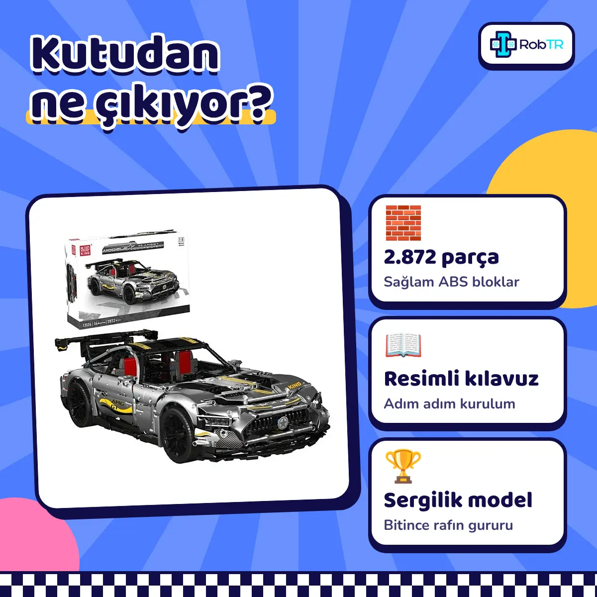 Mould King 13126 Gümüş Spor Araba Yapım Seti – 2872 Parça Statik Süper Otomobil Teknik Model ve Eğitici Yapı Blokları