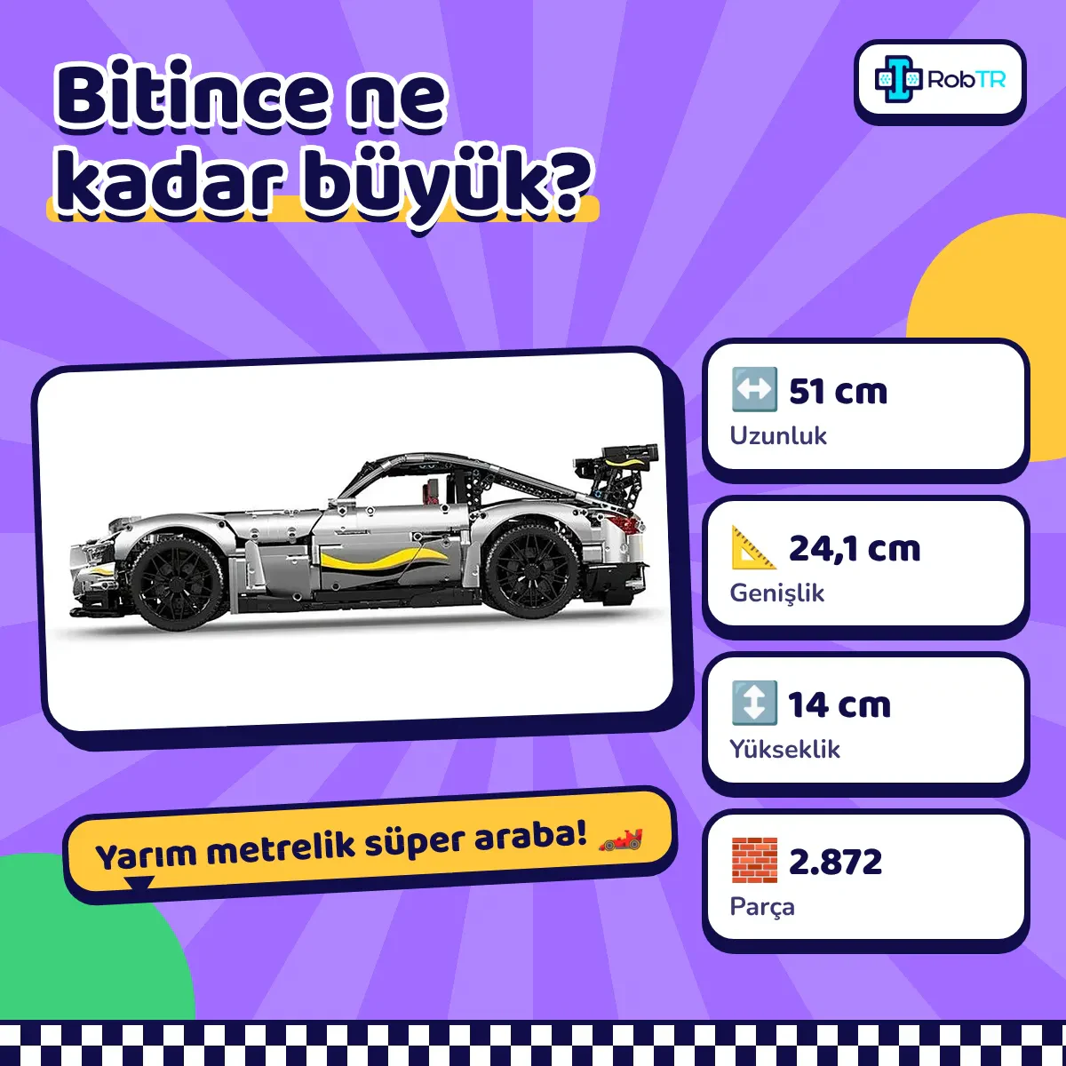 Mould King 13126 Gümüş Spor Araba Yapım Seti – 2872 Parça Statik Süper Otomobil Teknik Model ve Eğitici Yapı Blokları