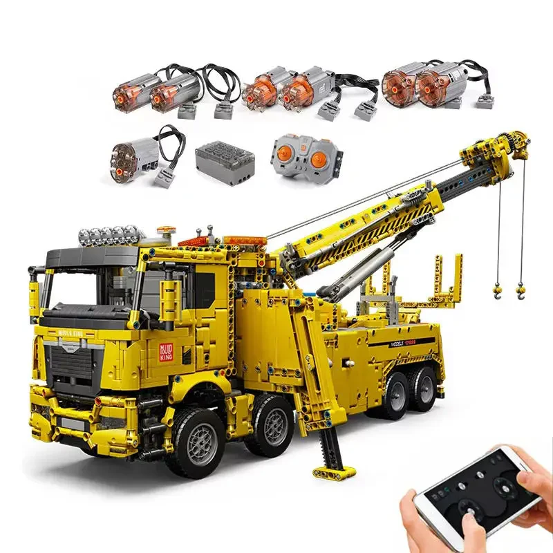 Mould King 17028 RC Yol Kurtarma Çekici Kamyon Yapım Seti 4883 Parça Mühendislik Modeli
