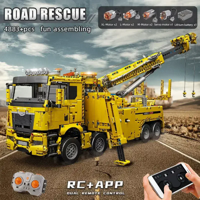 Mould King 17028 RC Yol Kurtarma Çekici Kamyon Yapım Seti 4883 Parça Mühendislik Modeli