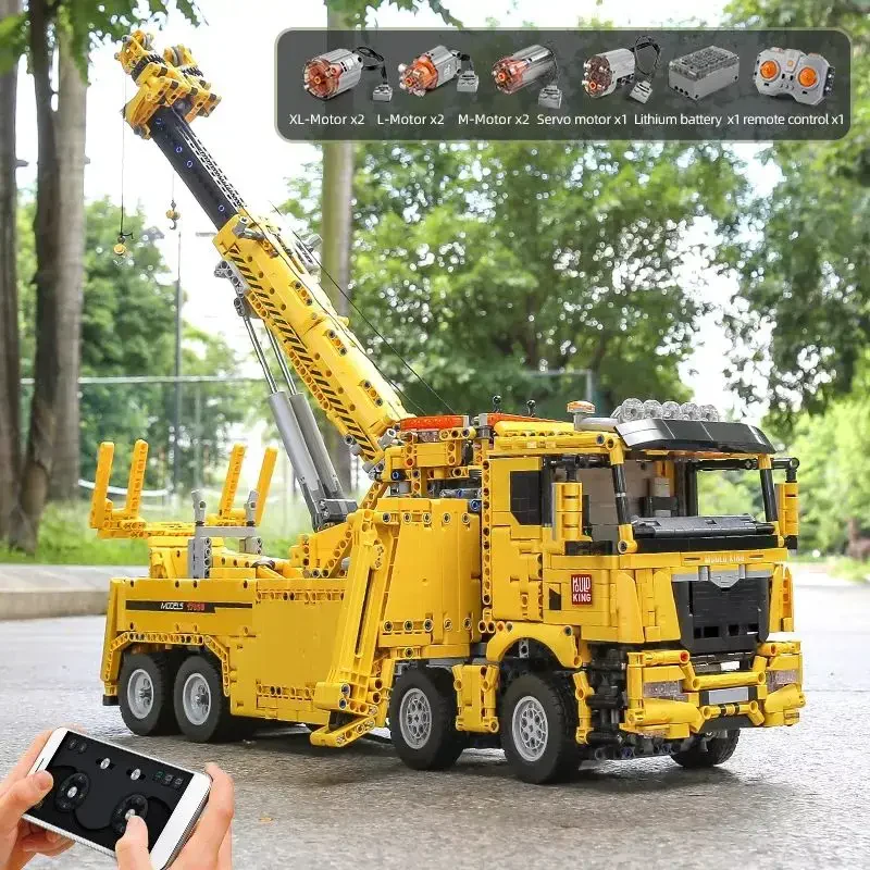 Mould King 17028 RC Yol Kurtarma Çekici Kamyon Yapım Seti 4883 Parça Mühendislik Modeli