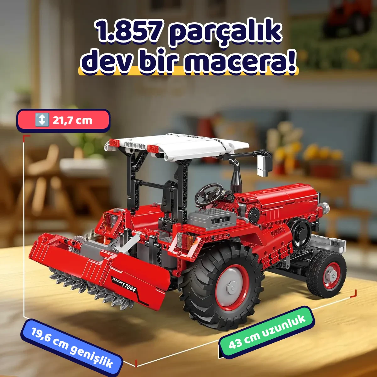 Mould King 17064 Tarım Traktörü Yapım Seti – Teknik Mühendislik ve Eğitici Model Oyuncak
