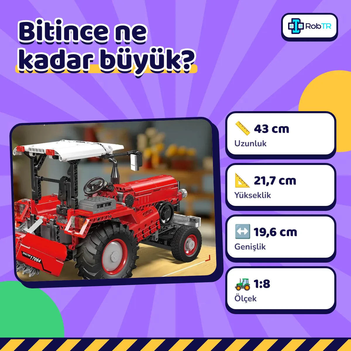 Mould King 17064 Tarım Traktörü Yapım Seti – Teknik Mühendislik ve Eğitici Model Oyuncak