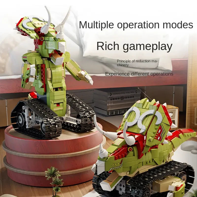 PANLOS Moc Brick Teknik Model – 2’si 1 Arada Triceratops Dinozor Seti (870 Parça) – Jura Dönemi Yapı Taşları – RC Dönüşü