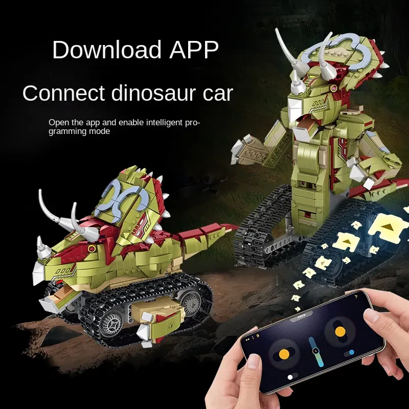 PANLOS Moc Brick Teknik Model – 2’si 1 Arada Triceratops Dinozor Seti (870 Parça) – Jura Dönemi Yapı Taşları – RC Dönüşü