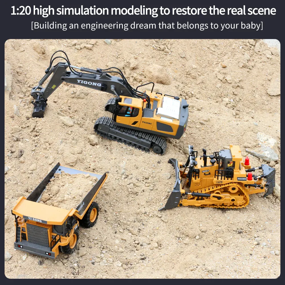 RC 43 Ekskavatör/Buldozer 1/20 2.4GHz 11 Kanal RC İnşaat Kamyonu, Işık ve Müzik Özellikli