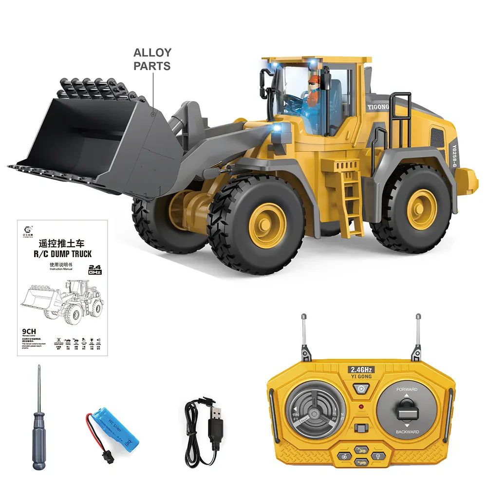RC 43 Ekskavatör/Buldozer 1/20 2.4GHz 11 Kanal RC İnşaat Kamyonu, Işık ve Müzik Özellikli