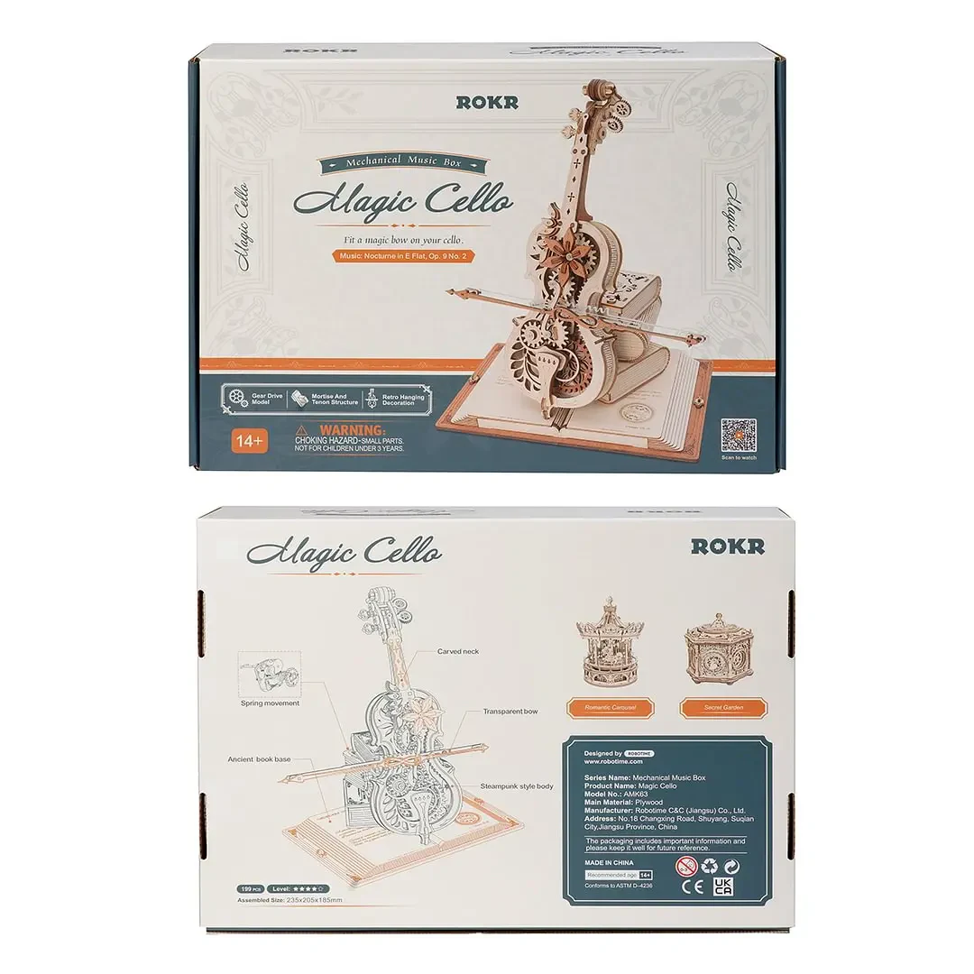 Rokr Magic Cello – Kendin Yap 199 Parça Ahşap Müzik Kutusu – Amk63