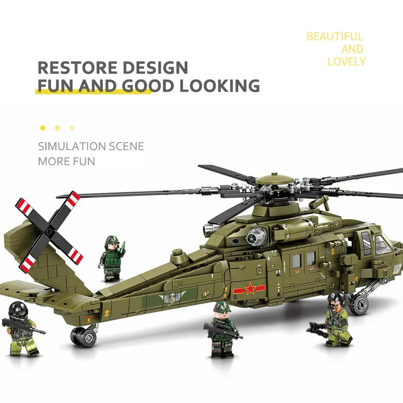 Sembo Block 202152 750 Parça Z-20 Helikopter Savaşcı Serisi Uçak Modeli Askeri Oyuncak