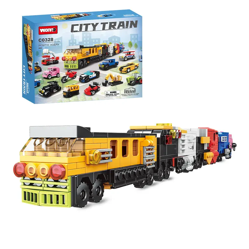 WOMA C0328 Çocuklar için Eğitici Montaj Oyuncakları – 16’sı 1 Araba Modeli Yapı Bloğu Seti (Ambulans, Otobüs, Araç, Tren