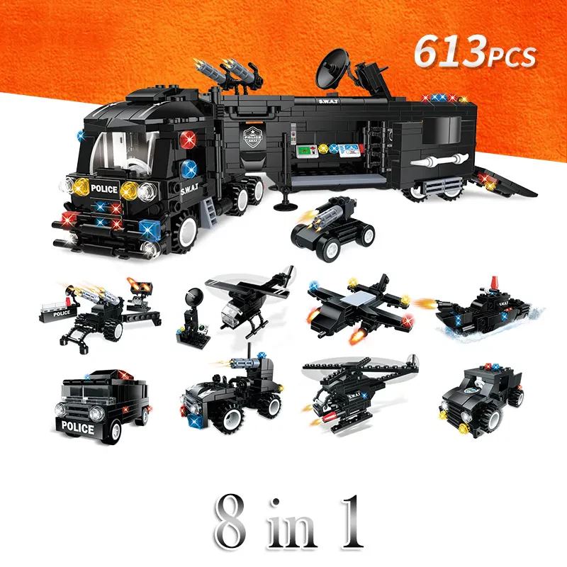 WOMA C0518 SWAT Takımı 8’li Araba Seti – 25 Model, Düz Bot, Eğitici Küçük Yapı Blokları