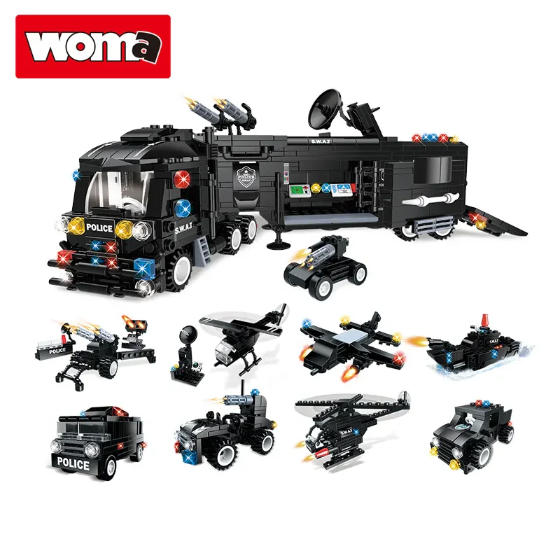 WOMA C0518 SWAT Takımı 8’li Araba Seti – 25 Model, Düz Bot, Eğitici Küçük Yapı Blokları
