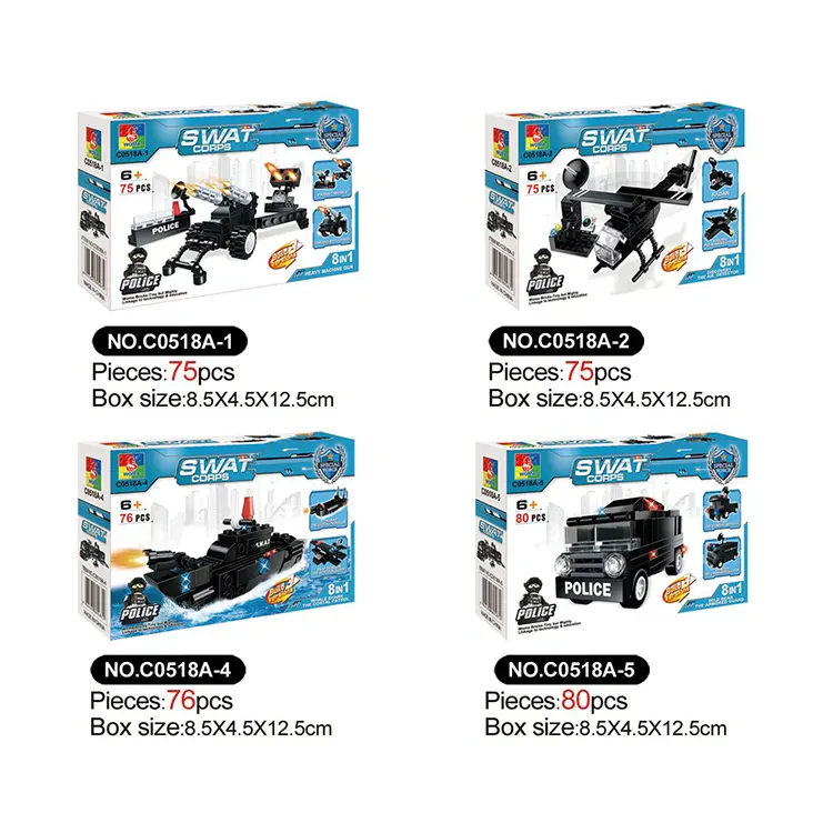 WOMA C0518 SWAT Takımı 8’li Araba Seti – 25 Model, Düz Bot, Eğitici Küçük Yapı Blokları