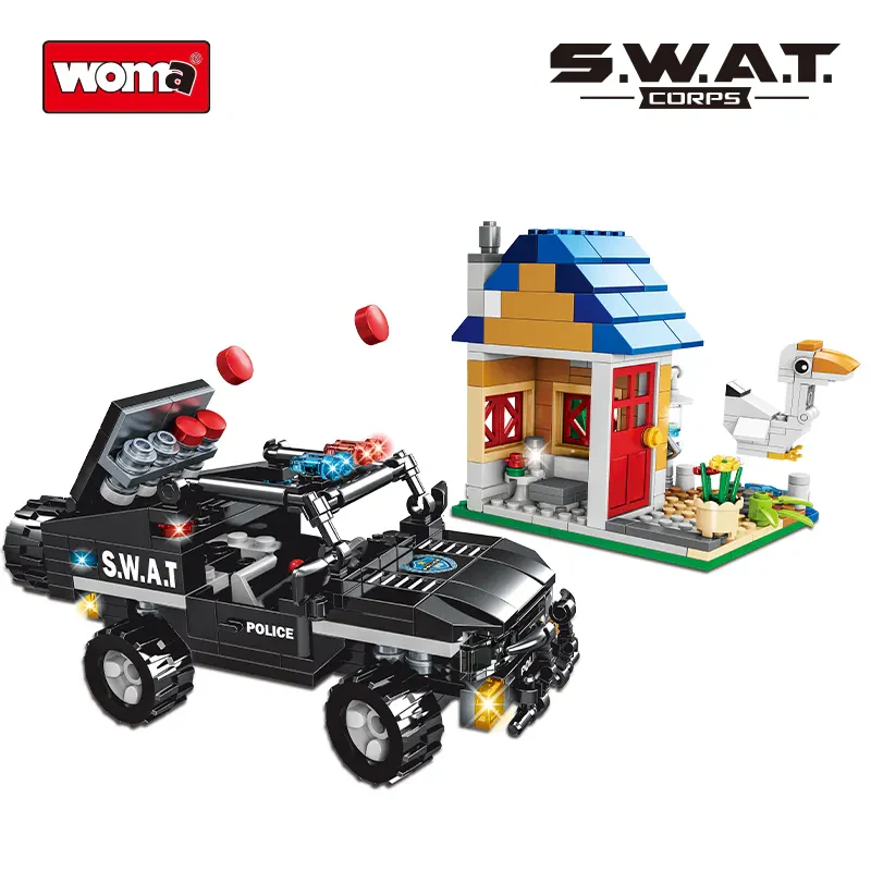 WOMA C0541 3D Model Şehir Polisi SWAT Araba Plastik Küçük Yapı Blokları Seti