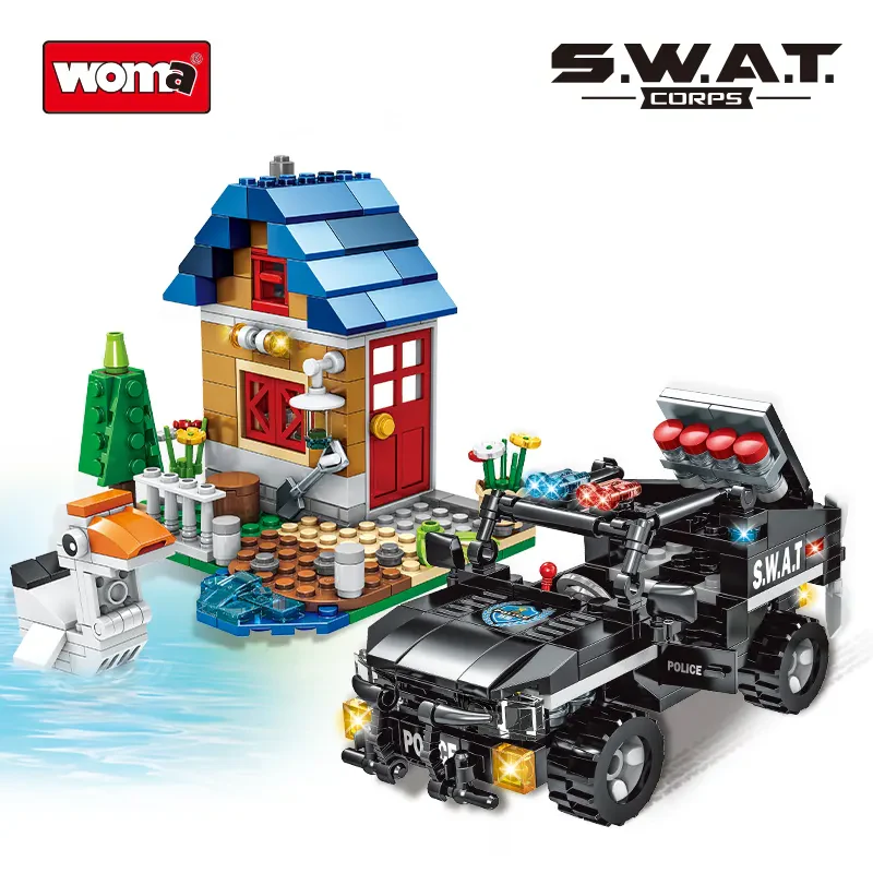 WOMA C0541 3D Model Şehir Polisi SWAT Araba Plastik Küçük Yapı Blokları Seti