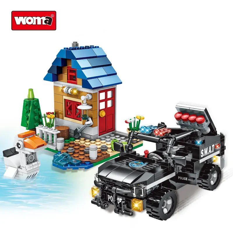 WOMA C0541 3D Model Şehir Polisi SWAT Araba Plastik Küçük Yapı Blokları Seti