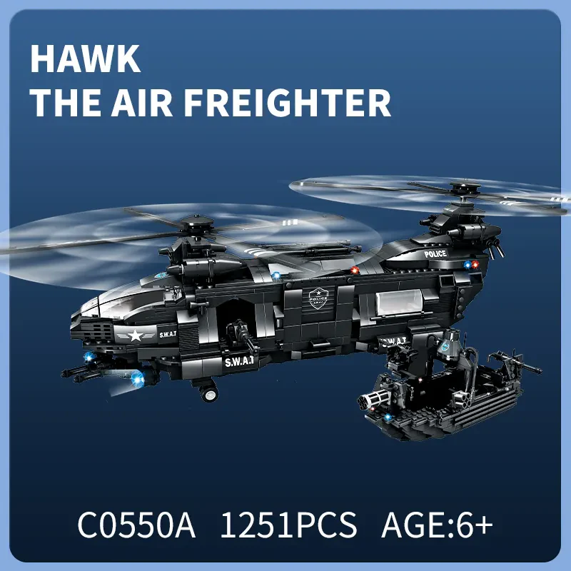 WOMA OYUNCAK C0550 – 1251 Parça SWAT Helikopteri ve Botlu Polis Taşıma Seti