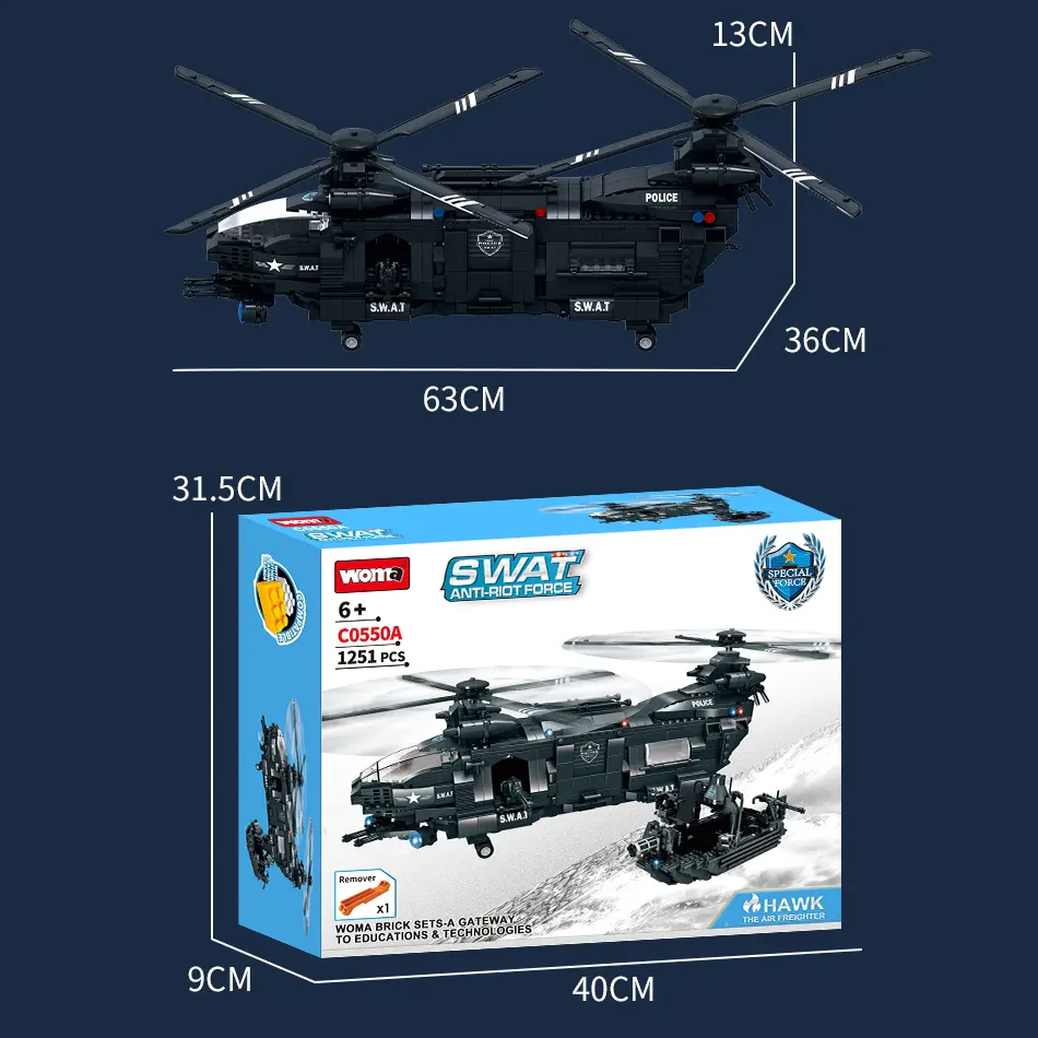 WOMA OYUNCAK C0550 – 1251 Parça SWAT Helikopteri ve Botlu Polis Taşıma Seti