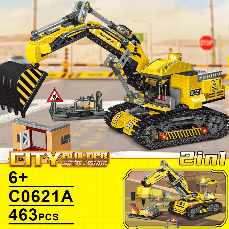 WOMA TOY C0621A 463 Parça 2’si 1 Arada Dönüşen Çocuk Ekskavatör Bloğu Oyuncakları