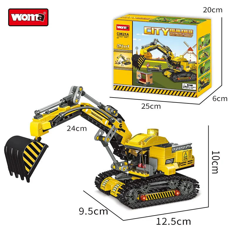 WOMA TOY C0621A 463 Parça 2’si 1 Arada Dönüşen Çocuk Ekskavatör Bloğu Oyuncakları
