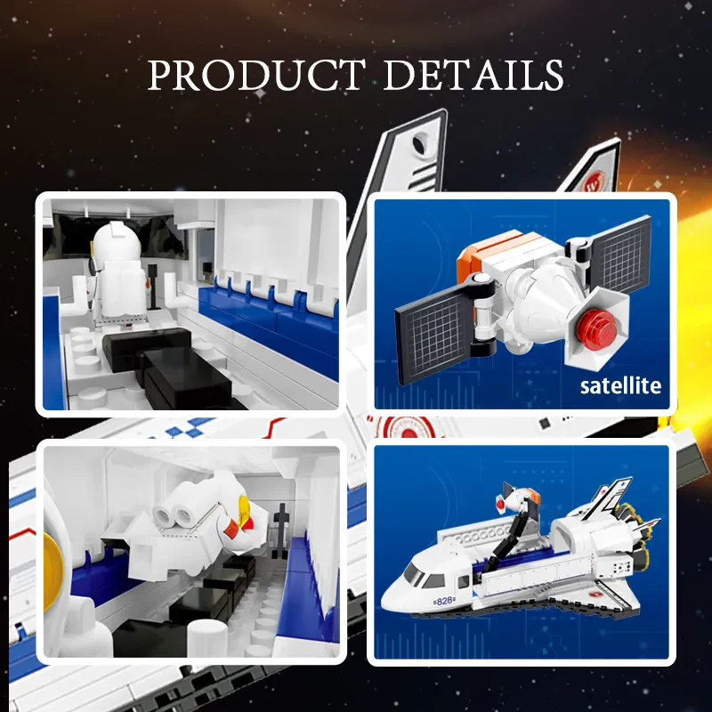 WOMA TOY C0828 Çocuklar İçin Uzay Mekiği Keşif Yıldız Yapı Bloğu Seti