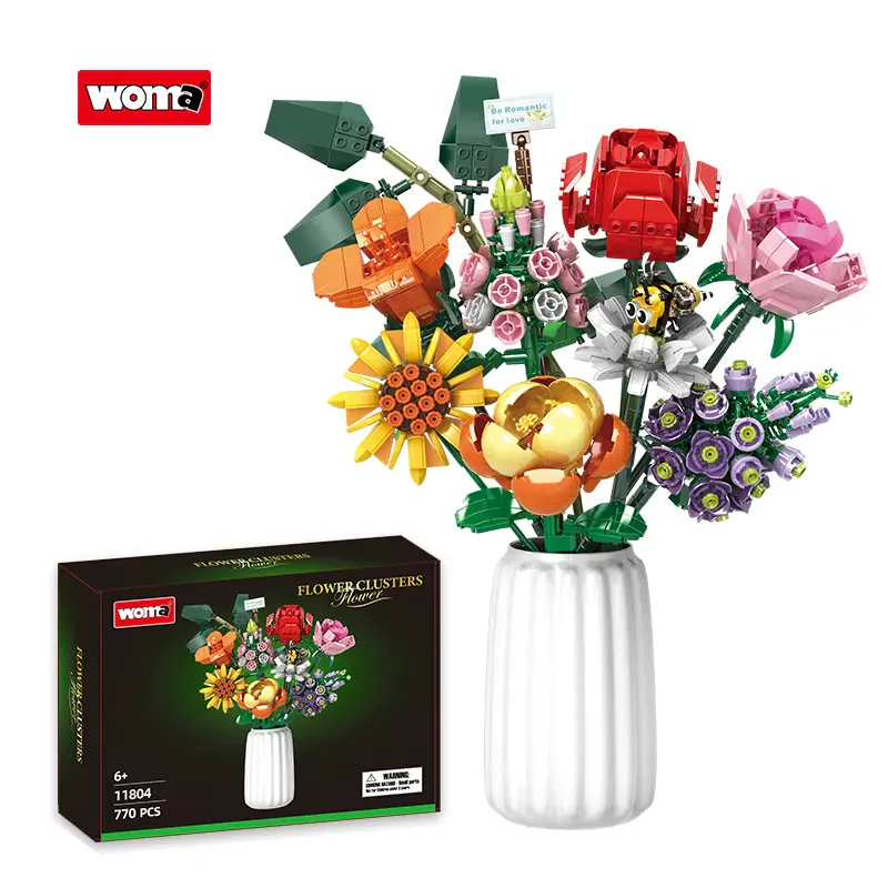 Woma Toys 11804 – 8 Çiçekli Tuğla Buketi Montaj Seti (Gül ile Birlikte)