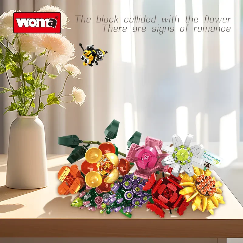 Woma Toys 11804 – 8 Çiçekli Tuğla Buketi Montaj Seti (Gül ile Birlikte)