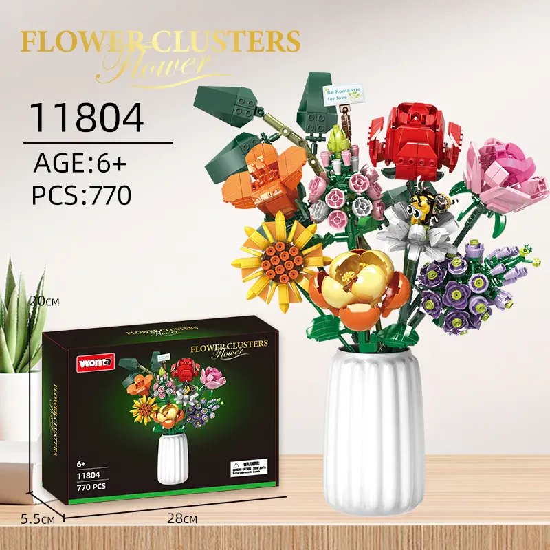 Woma Toys 11804 – 8 Çiçekli Tuğla Buketi Montaj Seti (Gül ile Birlikte)