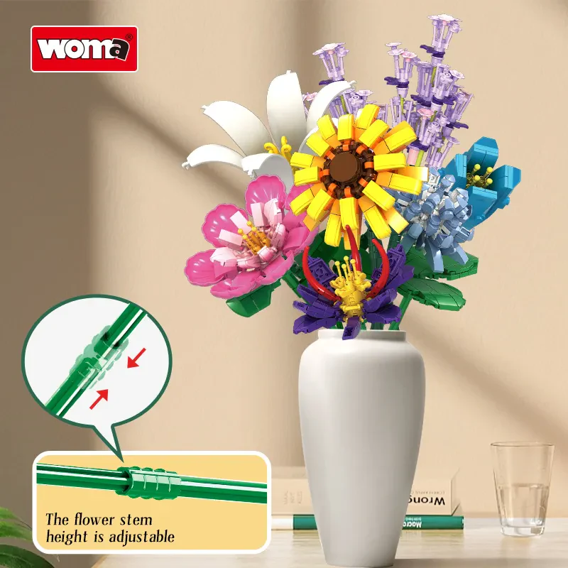 WOMA TOYS 12’si 1 Arada Tuğla Çiçek Buketi – DIY Mini Blok Yapı Seti
