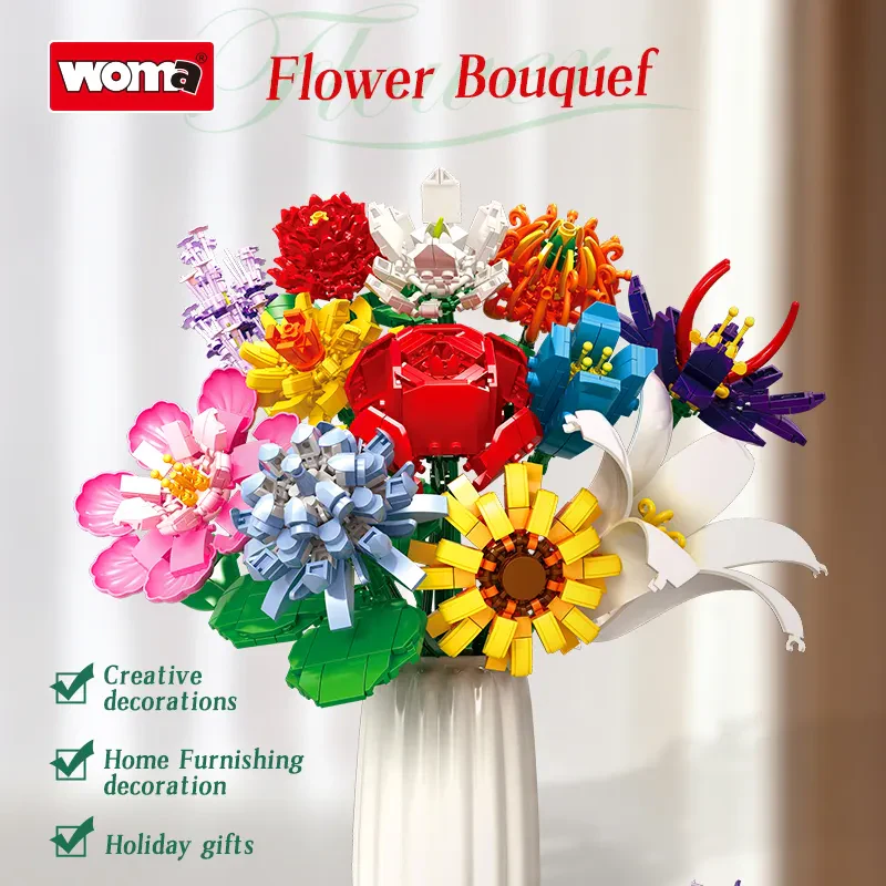 WOMA TOYS 12’si 1 Arada Tuğla Çiçek Buketi – DIY Mini Blok Yapı Seti