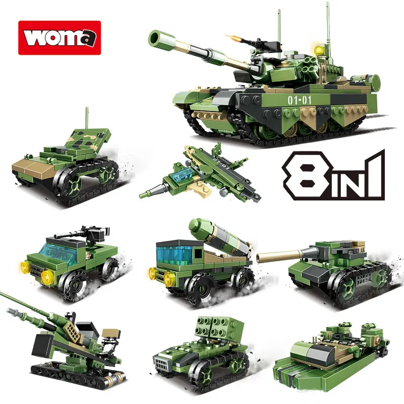 WOMA TOYS C0147 Güçlü Askeri Güç 8 in 1 Küçük Yapı Blokları Oyuncak Seti