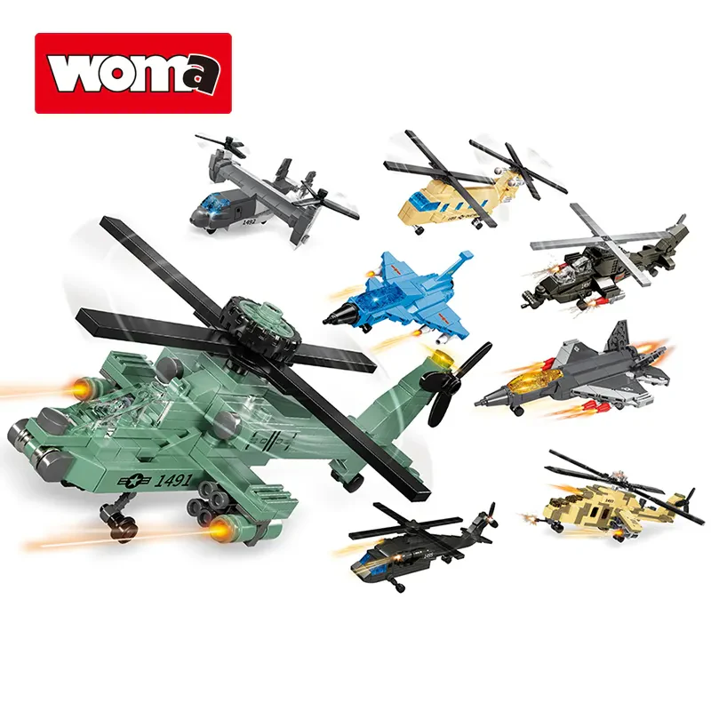WOMA TOYS C0149 1082 Parça Çocuklar için Askeri Helikopter Yapı Seti