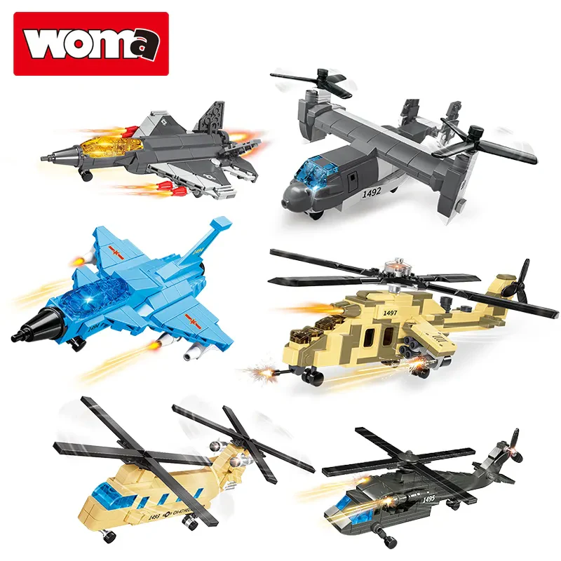 WOMA TOYS C0149 1082 Parça Çocuklar için Askeri Helikopter Yapı Seti