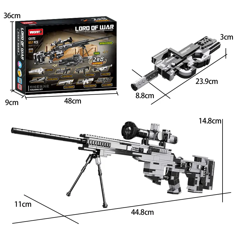 WOMA TOYS C0172 Çocuklar İçin Özelleştirilebilir Askeri Oyuncak, 26 Model Yapı Bloğu Tabanca Seti