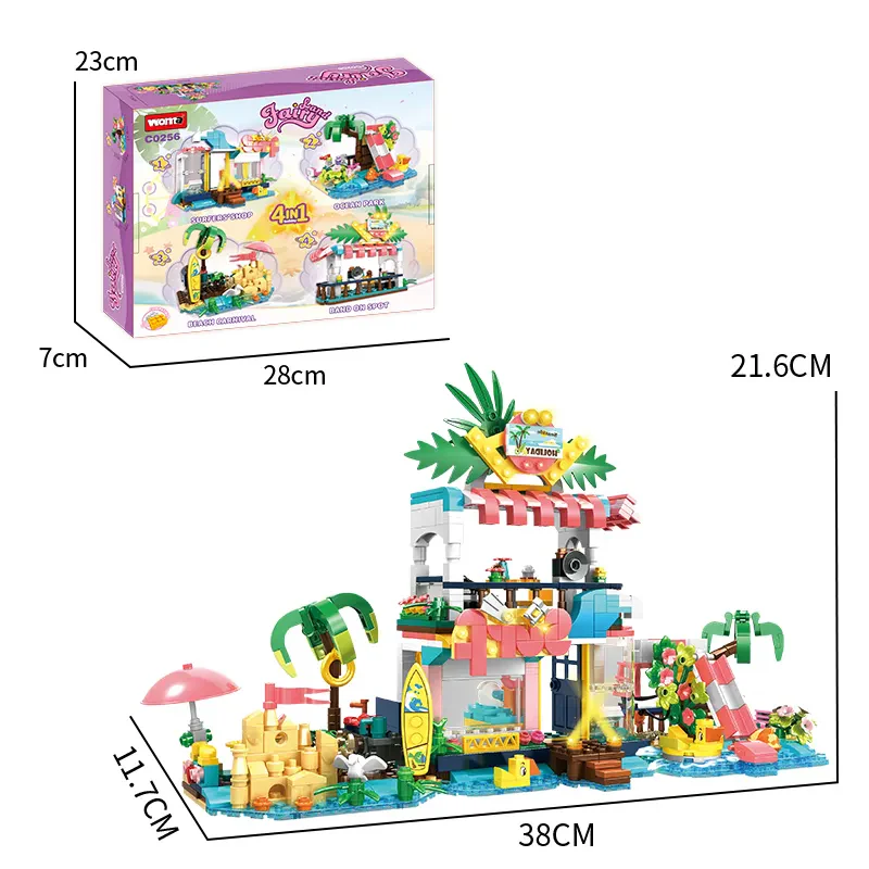 WOMA TOYS C0256 4’ü 1 Plaj Tatil Evi Yapı Bloğu Seti