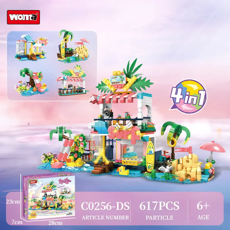 WOMA TOYS C0256 4’ü 1 Plaj Tatil Evi Yapı Bloğu Seti