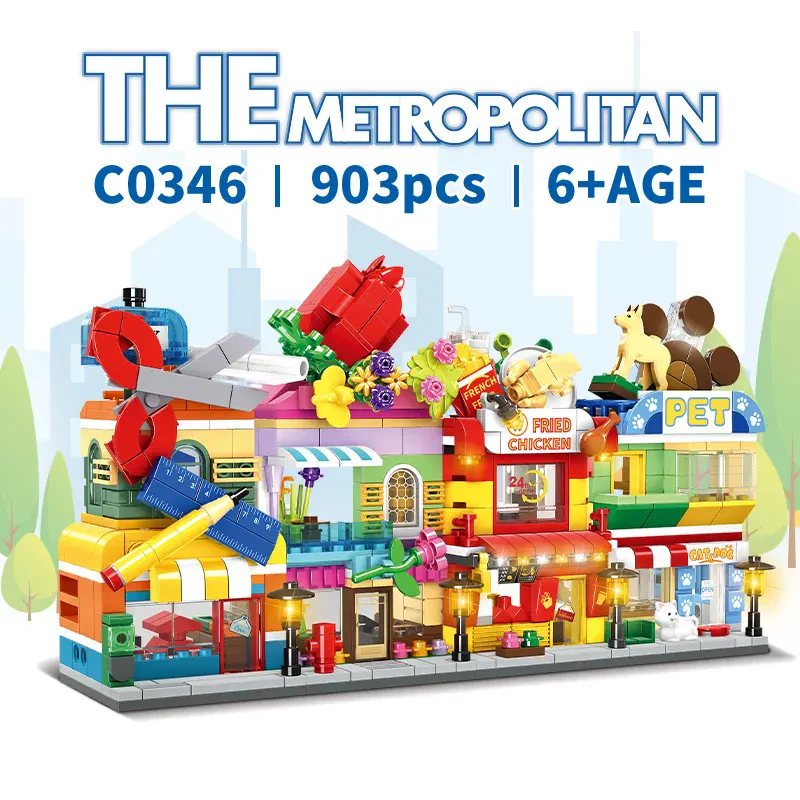 WOMA TOYS C0346 Şehir Serisi DIY Sokak Yapı Blokları Seti: Mini Dükkan ve Modern Ev