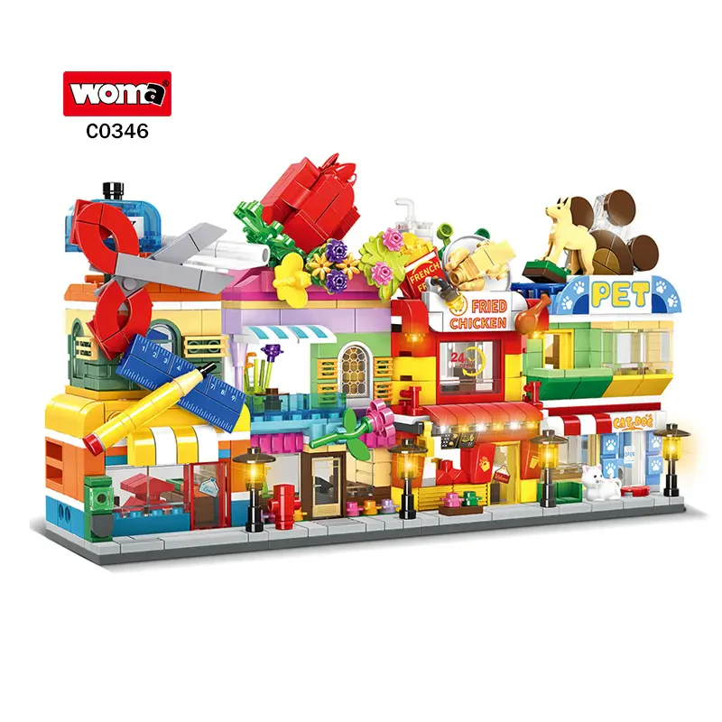 WOMA TOYS C0346 Şehir Serisi DIY Sokak Yapı Blokları Seti: Mini Dükkan ve Modern Ev