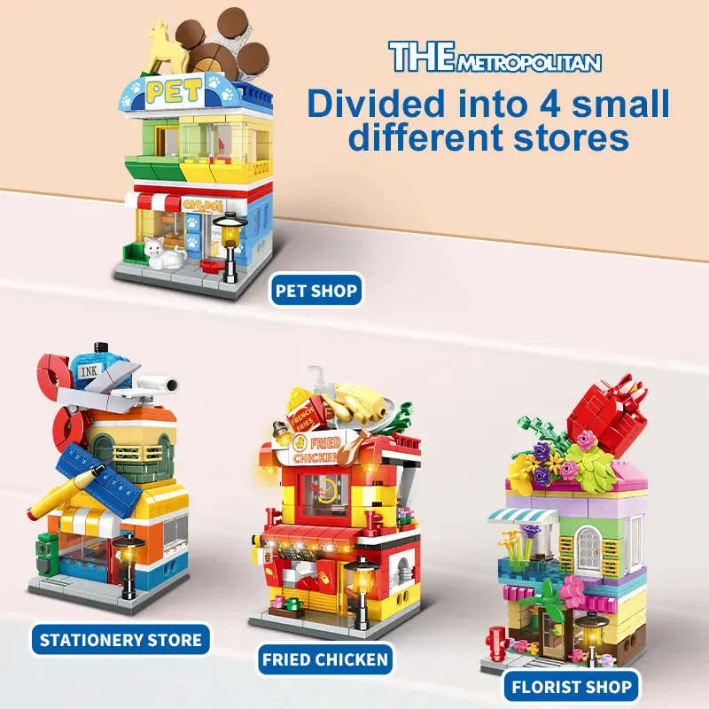 WOMA TOYS C0346 Şehir Serisi DIY Sokak Yapı Blokları Seti: Mini Dükkan ve Modern Ev