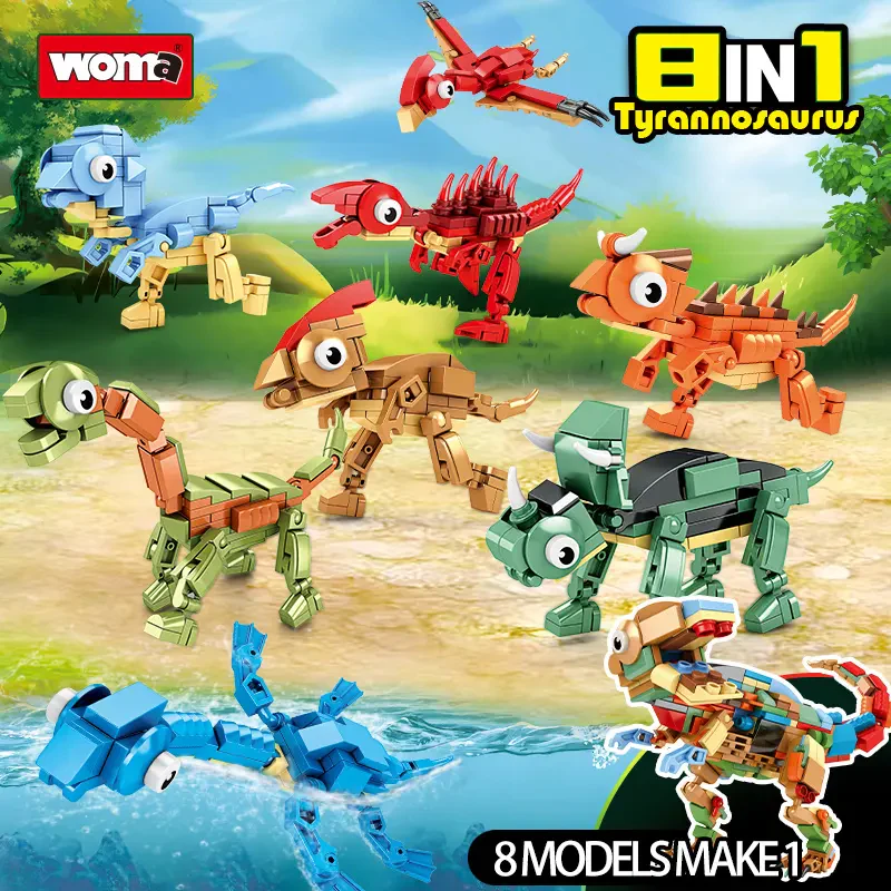 WOMA TOYS C0476 – 8 in 1 Eğitim Amaçlı Triceratops Dinozor Yapı Blokları Seti