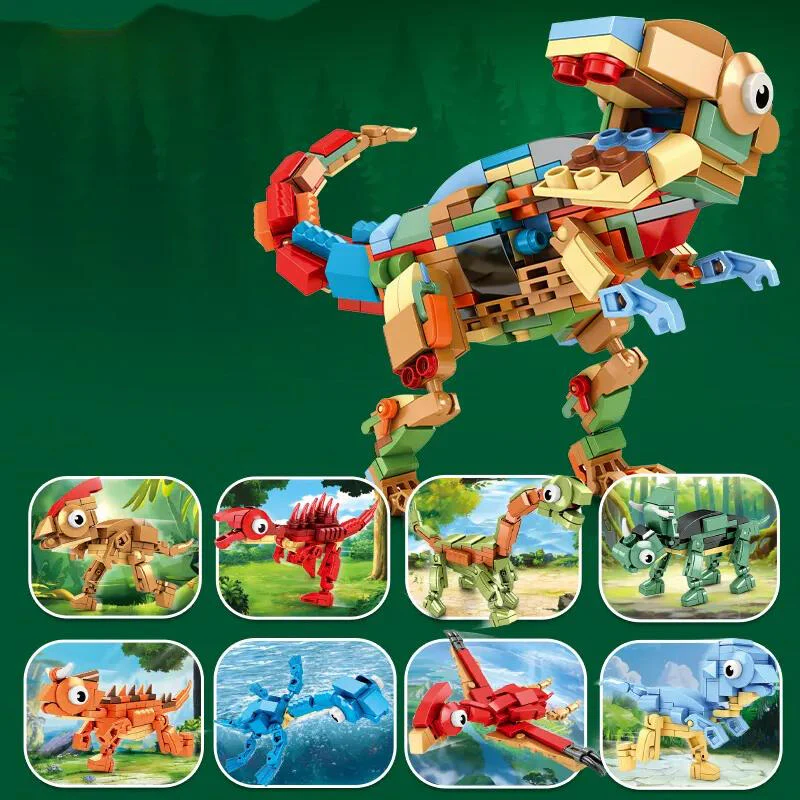WOMA TOYS C0476 – 8 in 1 Eğitim Amaçlı Triceratops Dinozor Yapı Blokları Seti