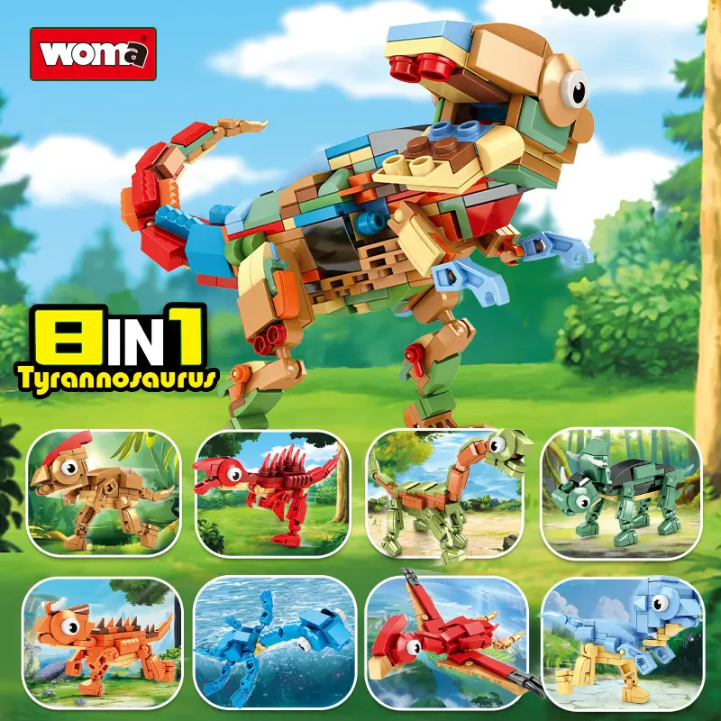 WOMA TOYS C0476 – 8 in 1 Eğitim Amaçlı Triceratops Dinozor Yapı Blokları Seti