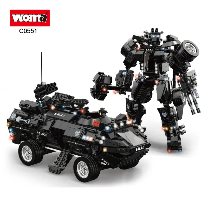 WOMA TOYS C0551 Eğitici 2 In 1 Robot Şehir Polisi SWAT Yapı Blokları Seti